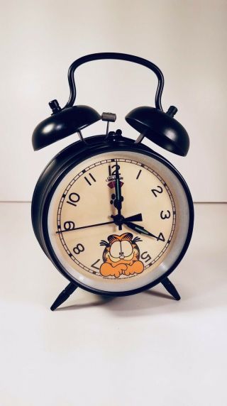 Vintage 1978 Sunbeam Garfield Twin Bell Alarm Clock 883 - 140sg Black