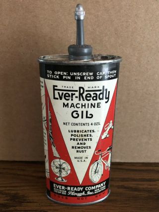 Vintage Ever - Ready Co.  Machine Oil Lead Top W/cap Handy Oiler Tin