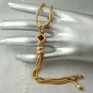 Vtg Swarovski Swan Stamp Red Crystal Tassel Dangle Snake Chain Necklace