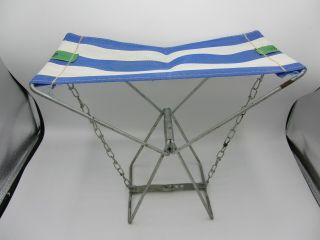 Vintage Steel & Nylon Folding Camping Ice Fishing Sporting Seat Stool Chair