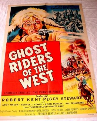 Vintage 1954 27 " X 41 " Movie Poster Ghost Riders Of The West Republic Serial