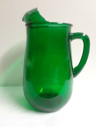 Vintage Anchor Hocking Forest Green Glass Pitcher 22 Oz Ice Lip 8 " T