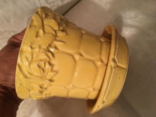 Vintage McCoy Pottery Yellow Planter Roses Quilted Pattern 3 3/4” 3