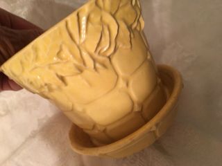 Vintage McCoy Pottery Yellow Planter Roses Quilted Pattern 3 3/4” 4