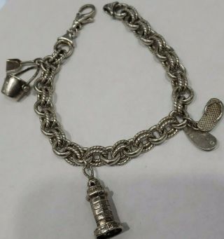 Vintage Sterling Silver Charm Bracelet With 3 Charms