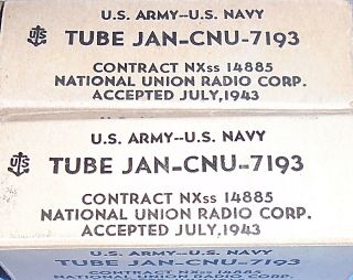 2 NOS National Union JAN CNU 7193 aka 2C22 Vacuum Tubes - 1943 Vintage Triodes 3