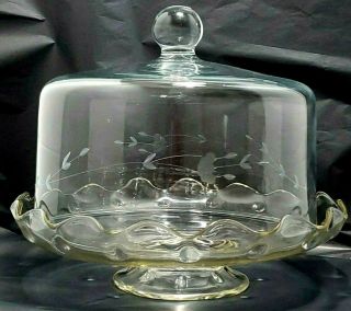 Vintage Crystal Princess House Heritage 12” Pedestal Cake Stand Plate Dome Lid