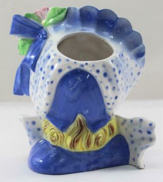 Vintage Lady Head Vase Planter Large Blue Bonnet and Bow Japan 3