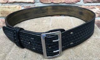 Vintage 90’s Black Leather Basketweave Police Duty Belt Model 87