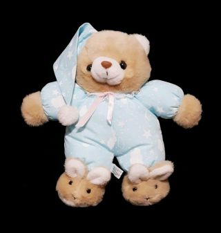 1990 Snuggles Glow 13 " Teddy Bear Vintage House Of Lloyd Plush In Bunny Slippers