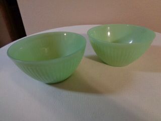 Set Of 2 Vintage Fire King Jadite Oven Ware Made In Usa Ribbid Bowl