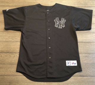Vintage 90s Majestic Mens Size Large Mlb York Yankees Black Stitched Jersey