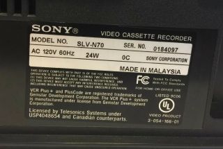 SONY SLV - N70 HI - FI Stereo Black VCR VHS Player, 4