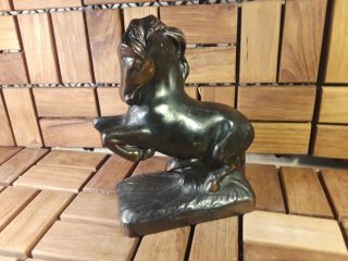 Vintage Stallion Horse Bronze Or Brass Bookend - Guc
