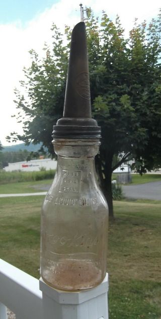 Vintage Brookins Pat 0 - 1 - 3 Glass Oil Bottle W/metal The Master 9 - 14 - 26 Spout