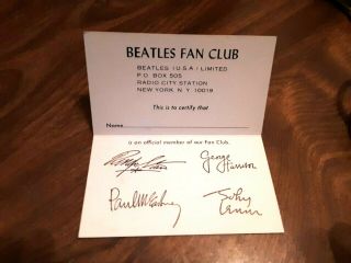 Beatles Fan Club Membership Card Usa Vintage,  Retro,  Fan Not Signed