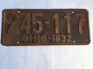 Vintage 1932 Ohio License Plate 245 - 117 As Found Vintage