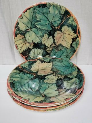 Set Of 5 Vintage Leaf Pattern Gien Feuillage Salad Dessert Plates 8 5/8” France