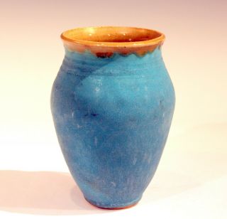 Vintage Studio Art Pottery Matt Turquoise Crystalline Glaze Vase Signed 2