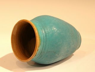Vintage Studio Art Pottery Matt Turquoise Crystalline Glaze Vase Signed 3