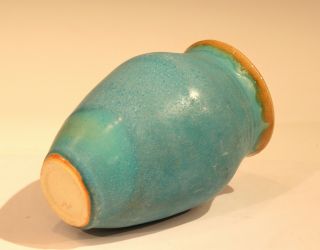 Vintage Studio Art Pottery Matt Turquoise Crystalline Glaze Vase Signed 4