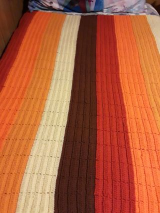 Vintage Hand Crocheted Blanket Afghan Throw 50” X 48” Bright Colorful Stripes