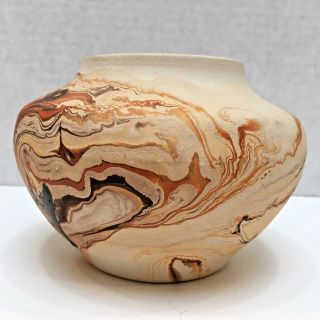 Vintage Nemadji Brown Orange Pottery Vase Signed Hand Painted Usa 4.  25 " Tall