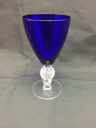 Vintage Cobalt Blue Glass Morgantown Water Goblets - Golf Ball Pattern 8oz