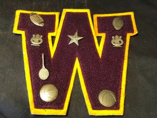 Old Vtg Letterman School Patch W Burgundy And Gold Scholastic Club & Sports Pins