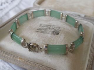 Fabulous Vintage 1980s Sterling Silver Jade Panel Bracelet