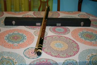 Vintage 2 Pc Carved & Mother Of Pearl Pool Cue Stick 56 1/2 " With Hard Case