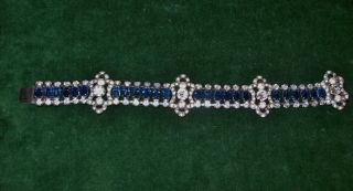 Vintage Art Deco Clear & Blue Diamante Glass,  Bracelet - 7 " Long App