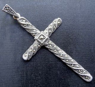 Vintage 925 Sterling Silver 2.  25 " Marcasite Cross Pendant For Necklace - 101