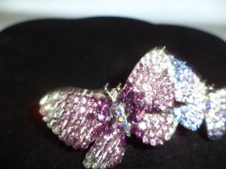 Estate Vintage Signed Kirks Folly Multi Color Crystal Butterfly Hair Barrette 3