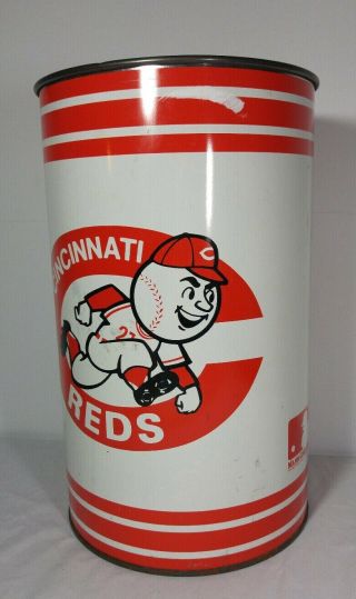 Vtg 1968 Cincinnati Reds Metal Waste Basket Trash Can Mlb Baseball P&k Products
