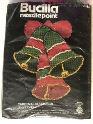 Bucilla Plastic Needlepoint Canvas Kit Christmas Door Chime Jingle Bells Vtg