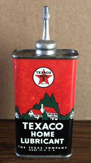 Vintage Texaco (the Texas Co. ) Household Oil Lead Top W/cap Handy Oiler Tin
