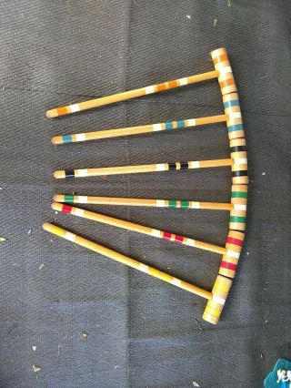 Vintage Set Of 6 Wooden Croquet Mallets In Very
