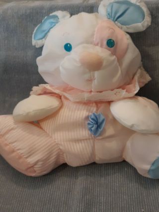 Vtg 1988 Fisher Price Puffalump White/pink/blu Puppy Dog 1356 W/ Rattle Stuffed
