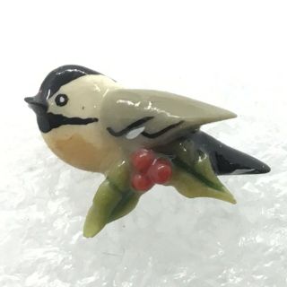 Vintage Tiny Chickadee Bird On Red Berry Branch Lapel Pin Costume Jewelry