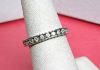 Vintage Cn Sterling Silver Channel Set White Stone Eternity Band Ring Sz 7.  5