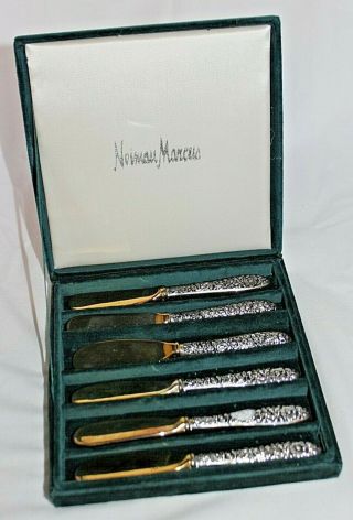 Neiman Marcus Godinger Silver Repousse Vintage Cheese Butter Spreader Knives 6pc