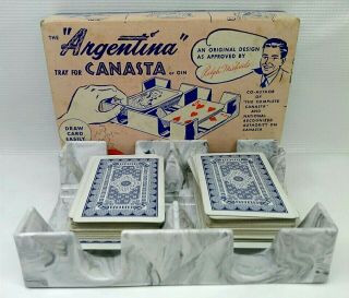 Vintage " Argentina " Marblized Tray For Canasta Gin Ralph Michael 1959 Complete