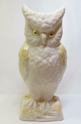 Vintage Belleek Irish Porcelain 8.  25 " Figural Owl Vase - Cream & Yellow