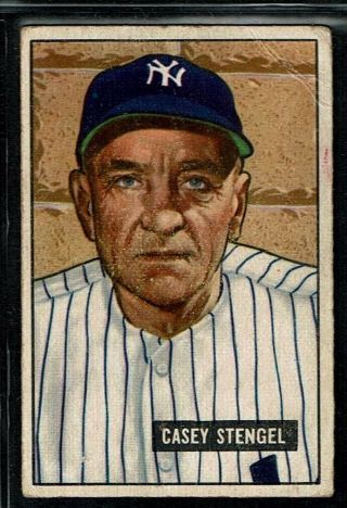 1951 Bowman Baseball York Yankees Casey Stengel Hof Vintage Card 181 Gd - Vg