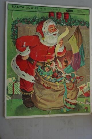 Vintage Santa Claus Frame Tray Puzzle Night Before Christmas Checking List 4424