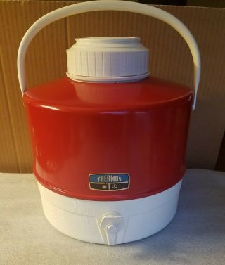 Vtg Red Thermos Plastic 2 1/2 Gallon Water Cooler Jug Thermos Solo Cup Storage