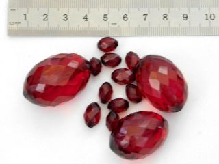 Huge,  Vintage Faceted Cherry Amber Bakelite Beads For Restringing Necklace 35g