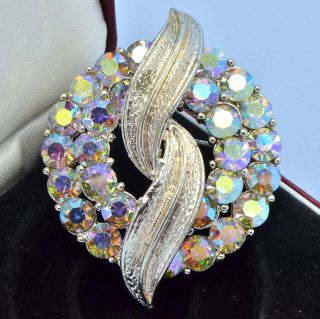 Vintage Brooch Coro 1950s Aurora Borealis Crystal Goldtone Bridal Jewellery