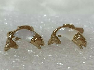 Vintage Swank Trout Cuff Links Mother Of Pearl Fish Goldtone Cufflinks Bass